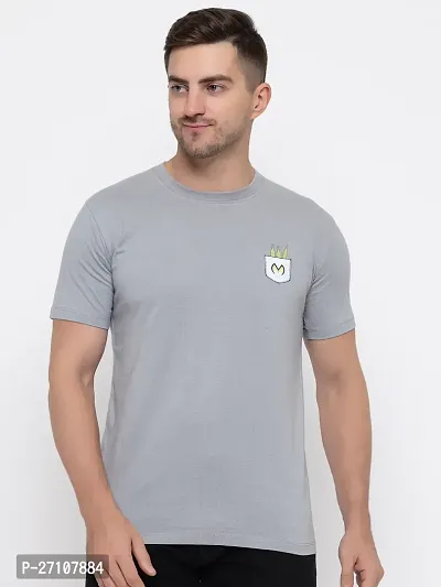 Stylish Grey Cotton Solid Round Neck T-Shirt For Men-thumb0