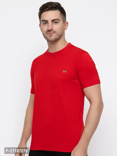 Stylish Red Cotton Solid Round Neck T-Shirt For Men-thumb5