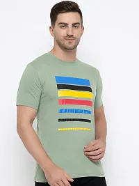 Trendy Green Cotton Printed Round Neck Tees For Men-thumb1