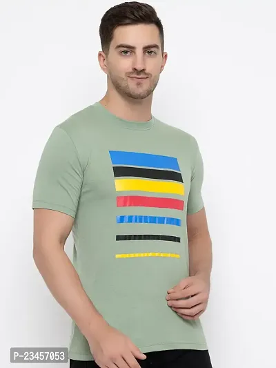 Trendy Green Cotton Printed Round Neck Tees For Men-thumb2