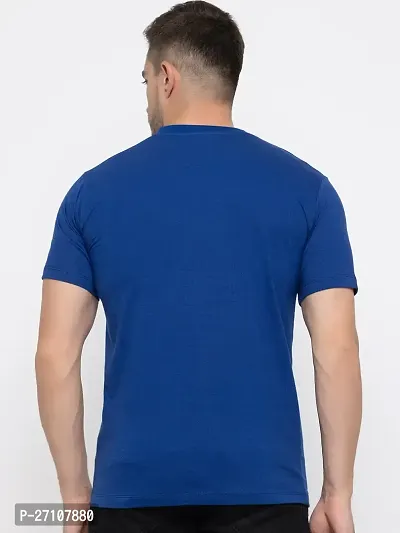 Stylish Blue Cotton Solid Round Neck T-Shirt For Men-thumb2