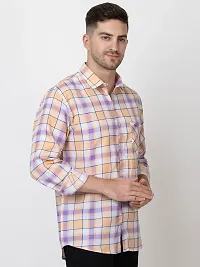 Stylish Peach Cotton Checked Casual Shirt For Men-thumb4