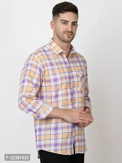 Stylish Peach Cotton Checked Casual Shirt For Men-thumb5