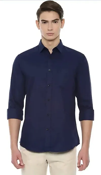 FREKMAN Men's Solid Slim Fit Cotton Casual Shirt with Spread Collar & Full Sleeves