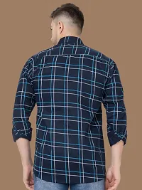 Reliable Navy Blue Cotton Checked Long Sleeves Casual Shirts For Men-thumb1