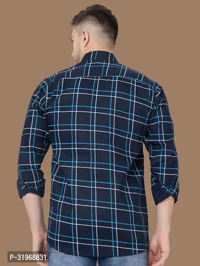 Reliable Navy Blue Cotton Checked Long Sleeves Casual Shirts For Men-thumb2