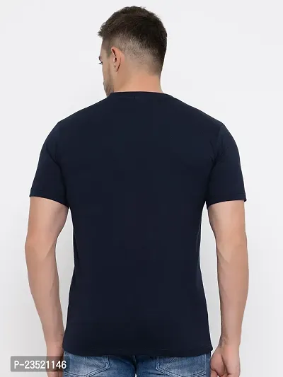 Reliable Navy Blue Cotton Printed Round Neck Tees For Men-thumb2