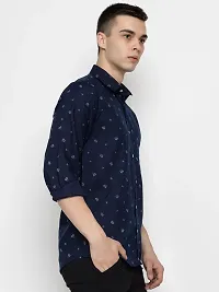 Stylish Navy Blue Cotton Printed Casual Shirt For Men-thumb1