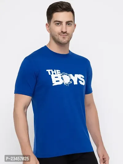 Trendy Blue Cotton Printed Round Neck Tees For Men-thumb4