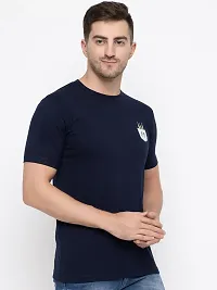 Stylish Navy Blue Cotton Solid Round Neck T-Shirt For Men-thumb3