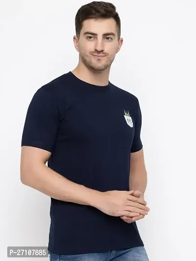 Stylish Navy Blue Cotton Solid Round Neck T-Shirt For Men-thumb4