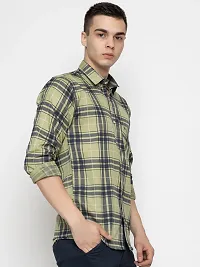 Stylish Green Cotton Checked Casual Shirt For Men-thumb3