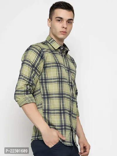 Stylish Green Cotton Checked Casual Shirt For Men-thumb4