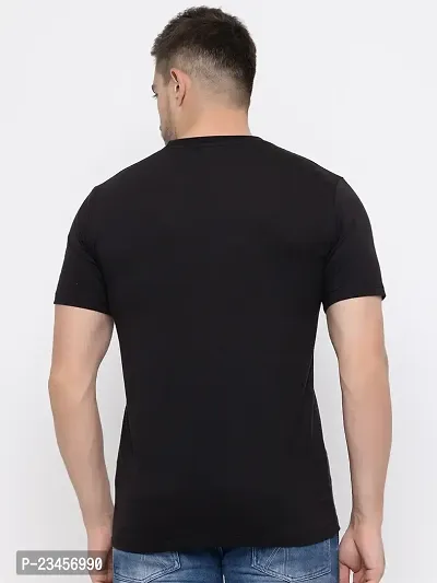 Trendy Black Cotton Printed Round Neck Tees For Men-thumb2