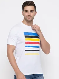 Trendy White Cotton Printed Round Neck Tees For Men-thumb3