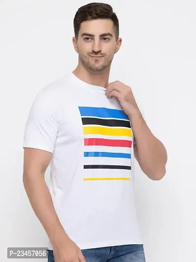 Trendy White Cotton Printed Round Neck Tees For Men-thumb4