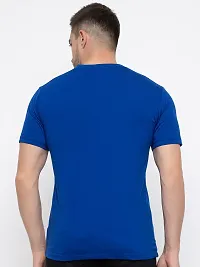 Trendy Blue Cotton Printed Round Neck Tees For Men-thumb3