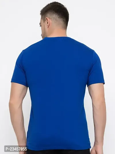 Trendy Blue Cotton Printed Round Neck Tees For Men-thumb4