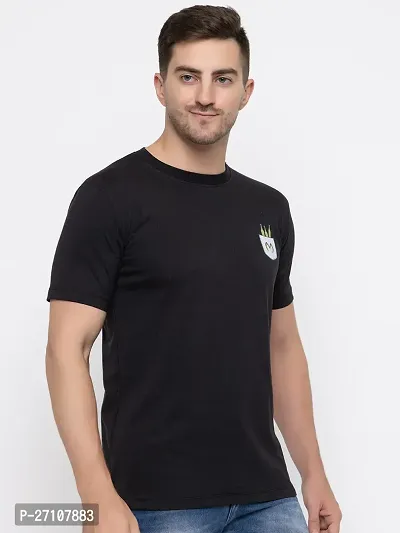 Stylish Black Cotton Solid Round Neck T-Shirt For Men-thumb4