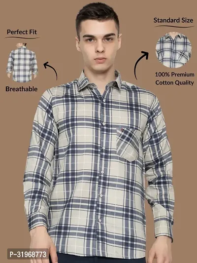 Reliable Beige Cotton Checked Long Sleeves Casual Shirts For Men-thumb0