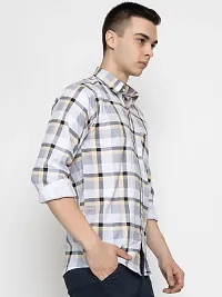 Stylish Yellow Cotton Checked Casual Shirt For Men-thumb3