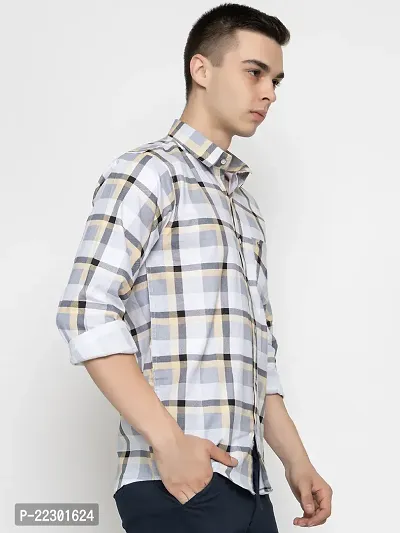 Stylish Yellow Cotton Checked Casual Shirt For Men-thumb4