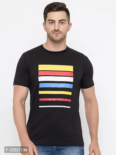 Reliable Black Cotton Printed Round Neck Tees For Men