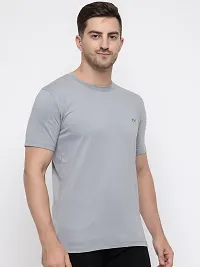 Stylish Grey Cotton Solid Round Neck T-Shirt For Men-thumb3