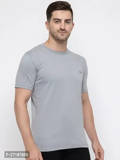 Stylish Grey Cotton Solid Round Neck T-Shirt For Men-thumb4