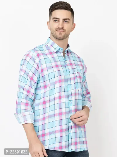 Stylish Blue Cotton Checked Casual Shirt For Men-thumb5