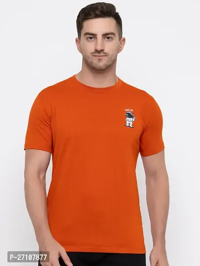 Stylish Orange Cotton Solid Round Neck T-Shirt For Men