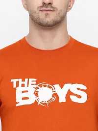 Trendy Orange Cotton Printed Round Neck Tees For Men-thumb2