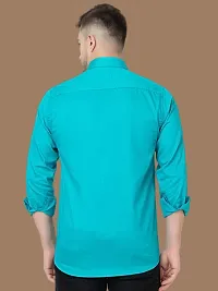 Reliable Teal Cotton Solid Long Sleeves Casual Shirts For Men-thumb1