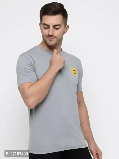 Stylish Grey Cotton Solid Round Neck T-Shirt For Men-thumb4