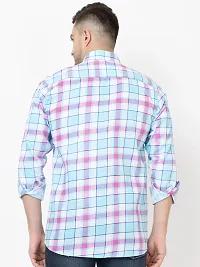 Stylish Blue Cotton Checked Casual Shirt For Men-thumb1