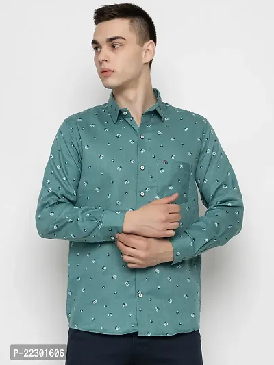 Stylish Green Cotton Printed Casual Shirt For Men