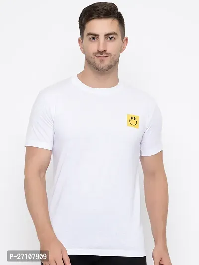 Stylish White Cotton Solid Round Neck T-Shirt For Men