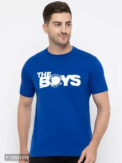 Reliable Blue Cotton Printed Round Neck Tees For Men