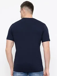 Stylish Navy Blue Cotton Solid Round Neck T-Shirt For Men-thumb1