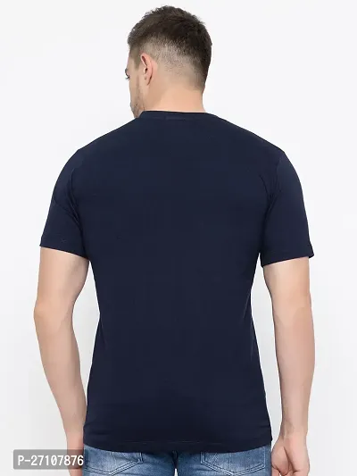 Stylish Navy Blue Cotton Solid Round Neck T-Shirt For Men-thumb2