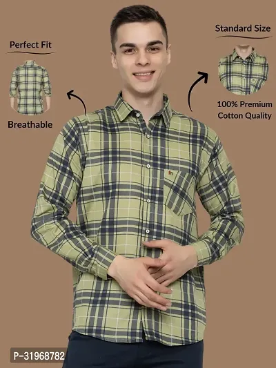 Reliable Olive Cotton Checked Long Sleeves Casual Shirts For Men-thumb0