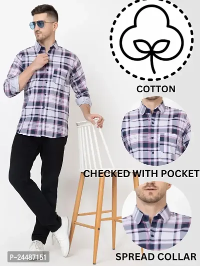 FREKMAN Men's Cotton Check Shirt, Regular Fit Casual Shirt with Pocket, Full Sleeve Shirt for Formal  Casual Wear-thumb2
