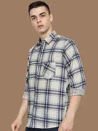 Reliable Beige Cotton Checked Long Sleeves Casual Shirts For Men-thumb2