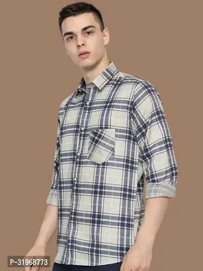 Reliable Beige Cotton Checked Long Sleeves Casual Shirts For Men-thumb3