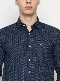 Stylish Navy Blue Cotton Printed Casual Shirt For Men-thumb4