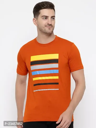 Trendy Orange Cotton Printed Round Neck Tees For Men