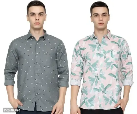FREKMAN Regular Fit Printed Men Shirt with Pocket| Floral Print  Digital Print Stitched Full Sleeve Shirts for Men Pack of 2-thumb0