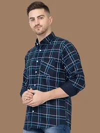 Reliable Navy Blue Cotton Checked Long Sleeves Casual Shirts For Men-thumb2