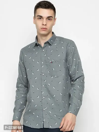 Stylish Grey Cotton Printed Casual Shirt For Men