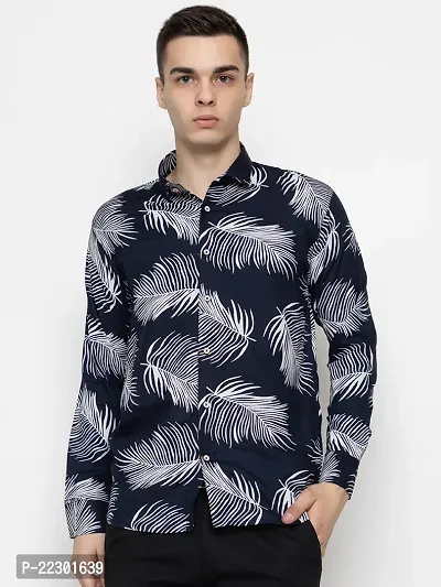 Stylish Navy Blue Cotton Printed Casual Shirt For Men